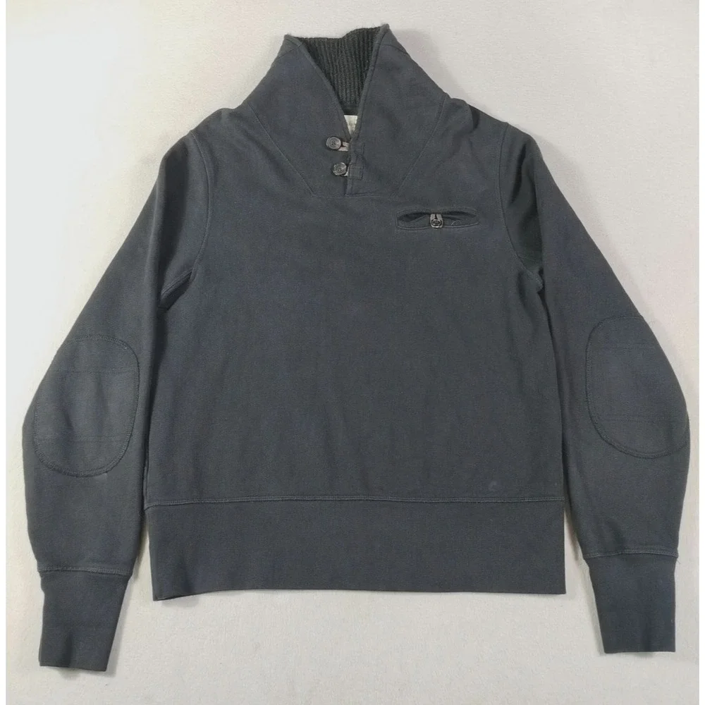 Billy Reid Sweatshirt Mens Large Gray Fleece Mock Neck Pullover Elbow Patch